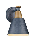 One Light Wall Sconce With Hammered Metal Shade Modern Vanity Bath Lighting For Mirror Bedroom Blue Finish