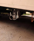 Beefy Heavy Duty Universal Exhaust Hanger Kit with heat resistant pads on vehicle pipe, easy install, vibration dampening
