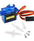 ACEIRMC SG90 micro servo motor, blue transparent housing; 5pcs with white servo horns and screws.
