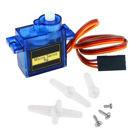 ACEIRMC SG90 micro servo motor, blue transparent housing; 5pcs with white servo horns and screws.