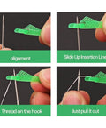 10 Pcs Fish Mouth Sewing Machine Needle Threader Set Upgraded 2024 Automatic Needle Threader Tool demonstrating threading steps