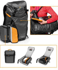 PhotoSport 24L AW III Hiking Camera Backpack with side access, gray, showing removable insert for mirrorless gear, tripod attachment.
