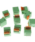 8 Pin 4 Position 2.54mm Pitch Screwless PCB Terminal Block Connectors For KF141R KF141V Plug And Play, green housing, top view.