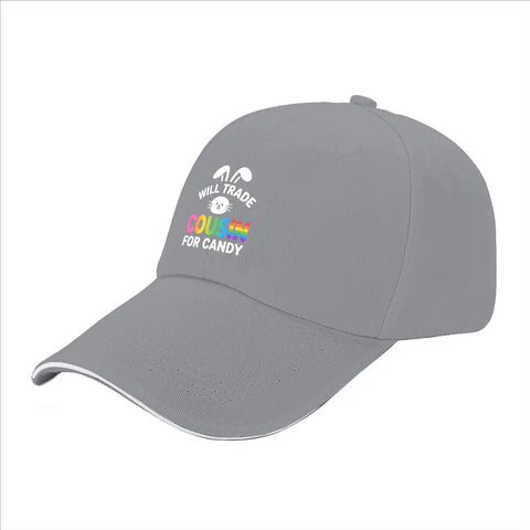 Light grey Lightweight Cotton Baseball Cap For Women And Men, Breathable Unisex Hat With Subtle Style, front view with playful text