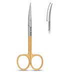 Pro Grade Micro Dissecting Scissors 4.5 Inch With Fine Point CVD Super Cut Edge Tungsten Carbide Inserts And Plasma Gold Rings