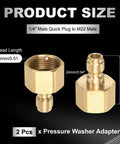 2 Pack Pressure Washer Adapter 1/4 Inch Male Quick Plug M22 Female Quick Connect Brass Swivel Fittings for Power Washers Hose, Go To Heavy Duty Brass Connector, Corrosion Resistant. Brass adapter set with size measurements