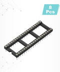 8 Piece DIP IC Socket Adapter Kit With 40 Round Pin Sockets 2.54mm Pitch For Breadboard Projects And PCB Design shown flat on white