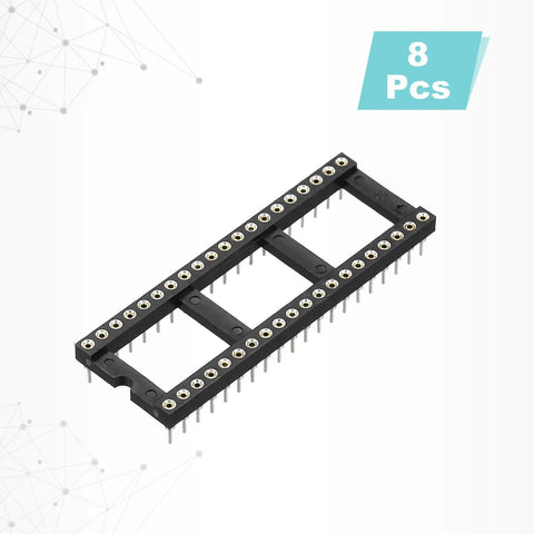 8 Piece DIP IC Socket Adapter Kit With 40 Round Pin Sockets 2.54mm Pitch For Breadboard Projects And PCB Design shown flat on white