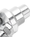 Close-up of metal threads on 2 Way Hose Splitter Carbon Steel G1 Half Thread Manifold Block Splitter For Pneumatic Air Compressor Fitting