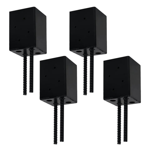 Four Sturdy 4x4 Post Base Anchor Ground Spikes for Concrete Decks and Fence Posts, black powder coated steel, 3.5x3.5 wood posts.
