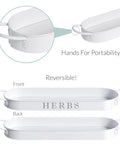 White metal tray for Indoor Herb Garden Planter Set With Tray For Windowsill And Countertop, showing front and back views.