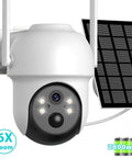 Heavy Duty 4Mp Outdoor Wifi Ptz Security Ip Camera With Smooth 6X Optical Zoom Solar Panel Charging Built In Battery, close-up view.
