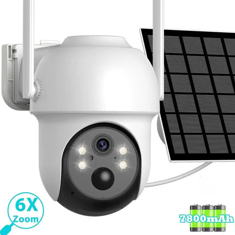 Heavy Duty 4Mp Outdoor Wifi Ptz Security Ip Camera With Smooth 6X Optical Zoom Solar Panel Charging Built In Battery, close-up view.