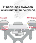 Diagram of Heavy Duty 1 Inch By 2 Inch T Slotted Aluminum Extrusion 10 Series 6063 T6 showing 2-degree drop lock engaged state.