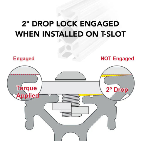 Diagram of Heavy Duty 1 Inch By 2 Inch T Slotted Aluminum Extrusion 10 Series 6063 T6 showing 2-degree drop lock engaged state.
