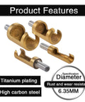 Pro Grade Titanium Plated Wood Plug Cutter Drill Bit Set with straight and tapered heads, 6.35MM size, titanium and carbon steel construction.