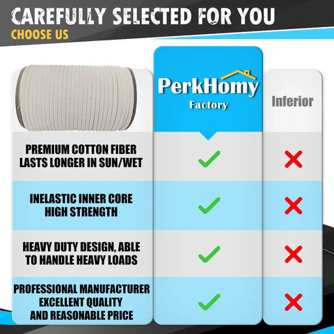 Comparison chart highlighting PerkHomy Factory benefits over inferior alternatives with premium cotton fiber and heavy-duty design.