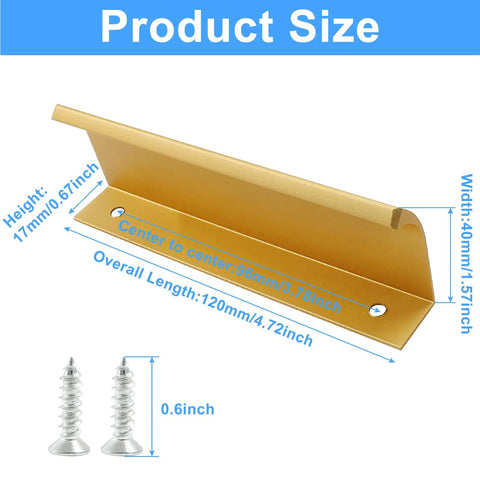 Rose Gold Edge Pulls 2 Pack Aluminum Finger Bar Cabinet Handles size diagram with dimensions and included screws