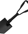 E Tool Entrenching Shovel With Steel Blade And Aluminum Handle Tri Fold Design For Easy Carry Black Powder Coat Finish Sharpened Axe Edge