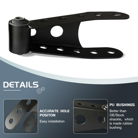 Beefy 2 To 3 Inches Rear Suspension Drop Shackle Kit, heavy duty 35 steel, accurate hole positions, features PU bushings
