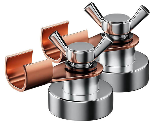 Two Piece Magnetic Welding Ground Clamp Set For Metal Tables, Poles And Railings, Heavy Duty Welder Magnet Clamps shown in close-up