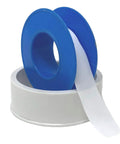 PTFE Pipe Sealant Tape Half Inch By One Hundred Inch White On Plastic Spool The Go To Leak Proof Thread Sealing Tape For Plumbing And Water Lines Meets Military Spec T-27730A, shown on a blue and white spool.