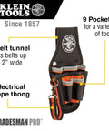 Tradesman Pro Maintenance Tool Pouch With Nine Pockets And Tape Thong 2 Inch Tunnel Belt Loop Electrician Holster front view