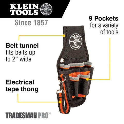 Tradesman Pro Maintenance Tool Pouch With Nine Pockets And Tape Thong 2 Inch Tunnel Belt Loop Electrician Holster front view