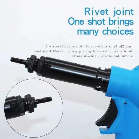 Close-up of Air-Hydraulic Rivet Nut Gun With 19.1 Kilonewtons Working Tension showing nozzle die