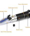 3 In 1 Honey Refractometer With ATC For Honey Moisture Brix And Baume Readings 12 27 Percent Moisture 58 90 Percent Brix 38 43 Percent Baume For Honey Maple Syrup And Molasses Beekeeping Essential with daylight plate, calibration screw and eyepiece