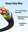 Heavy duty wire showing 100% pure copper conductors, high-resistance insulation, and durable PVC jacket. Make Sure Your Daily Grind Is Set With This Rugged NEMA 5-15P To 14-50R Adapter Cord That Locks Securely Into Any Standard 40 Amp Wall Socket For Quick Level One EV Juice Top Ups Anytime Without The Stress.