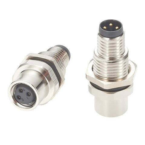 A Code 3 Pin M8 Bulkhead Connector, 3 Pin Male To Female, IP67 Shielded Circular Panel Mount Socket Receptacle for Control Cabinet IO System Automation