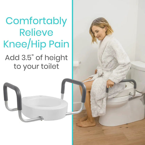 Raised Toilet Seat Riser With Sturdy Side Handles Fits Under Existing Elongated Seats Adds Three Point Five Inches Of Lift Making Get Up And Sit Down An Absolute Breeze For Seniors And Smooth Bathroom Care