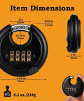 70mm Weatherproof Disc Padlock With 4 Digit Resettable Combination Built Tough Outdoor Padlock measured dimensions and weight