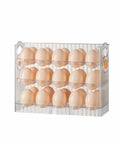 30 Grid Egg Organizer For Refrigerator With 3 Layer Flip Top Design Clear Plastic Reusable Egg Holder filled with eggs