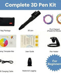 3D Printing Pen Kit With Adjustable Temperature And Stepless Speed PLA And ABS Compatible LCD Display Slick Grip For Creative Art And DIY Projects Black complete kit display.