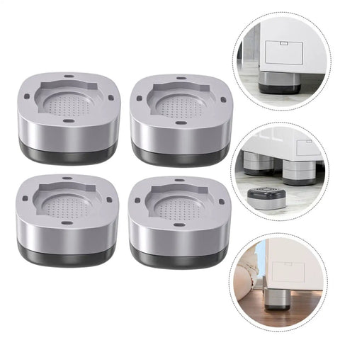 4 Pack Silicone Washing Machine Feet Pads, Anti Slip Leg Pads for Vibration Control, shown with washers for quieter operation.