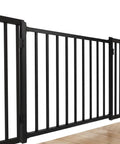 Tough As Nails Aluminum Deck Gate With Self Closing Hinge And Rust Proof Latch setup, showing closed gate design with black finish.