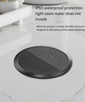 Slick Smart Pop Up Desk Power Strip With Built In Wireless Charging And Auto Lift Design Flame Retardant hidden layout on smooth surface with water droplets