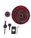 Ultimate 16-Piece Hole Saw Kit Made From Heavy Red Steel For Cutting Wood PVC Pipe And Plastic Boards Perfect For Pro Work Or Serious DIY Home Projects To Make Any Cut Look Totally Rad And Professional, 16-piece set with mandrels, pilot bits, and hex key