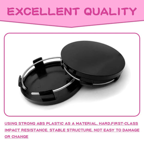 Pack Of Four Black Car Wheel Center Hubcaps Rock Solid Abs Plastic Snap On Rim Covers Universal Fit showing strong ABS construction.