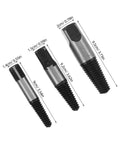 Ultimate 8 Piece Steel Screw Extractor Kit To Rescue Stripped Fasteners. Multi Size Adapter Tools For Removing Broken Bolts Easily And Getting Your Projects Back On Track With A Reliable Repair Set. Three steel screw extractors with size labels