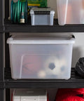 60 Quart Plastic Storage Box With Secure Buckles And Pull Out Design For Home Organization Pearl White Stackable Container