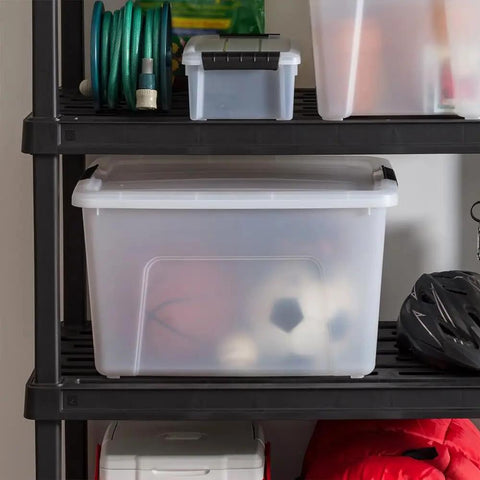 60 Quart Plastic Storage Box With Secure Buckles And Pull Out Design For Home Organization Pearl White Stackable Container