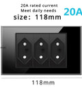 Smooth Touch Tempered Glass Wall Outlet Decked Out With Fast Charge USB Ports with three sockets and size dimensions.