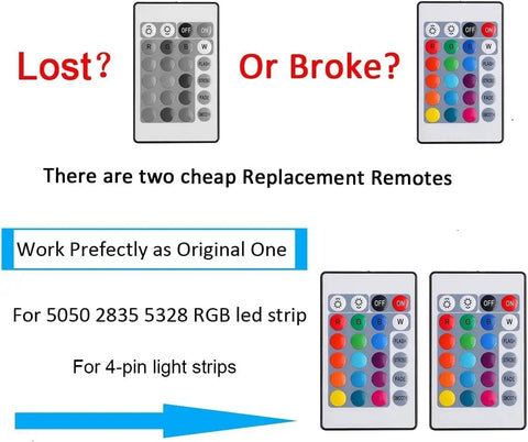 Image showing two 24 Key Wireless RGB LED Strip Remote Controller Replacement For SMD 5050 2835 3528 Light Strips Universal Easy Install