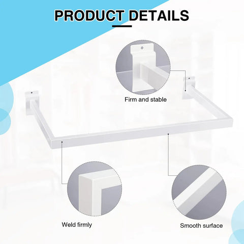 Product details of Set Of 4 U Shaped Slatwall Hang Rails 12 By 24 Inch White Rectangular Tubing Metal Wall Hangers For Retail Displays