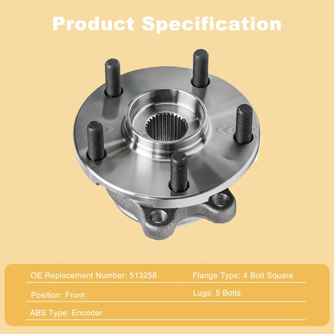Front view of Pair Of Front Wheel Hub And Bearing Assemblies 513258 For Rav4 2006 To 2018 Mirai 2016 To 2020 And Scion tC 2011 To 2016 Drop In Ready Direct Replacement OEM Quality 2 Pack