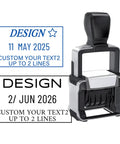 Built Like A Tank Custom Date Stamp With Personalized Text Dead Simple Self Inking Office Supplies showing two date impressions.