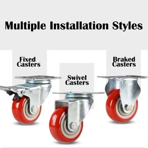 Heavy Duty 4 Inch Replacement Caster Wheels 4 Pack shown with fixed, swivel, and braked styles for versatile installation.